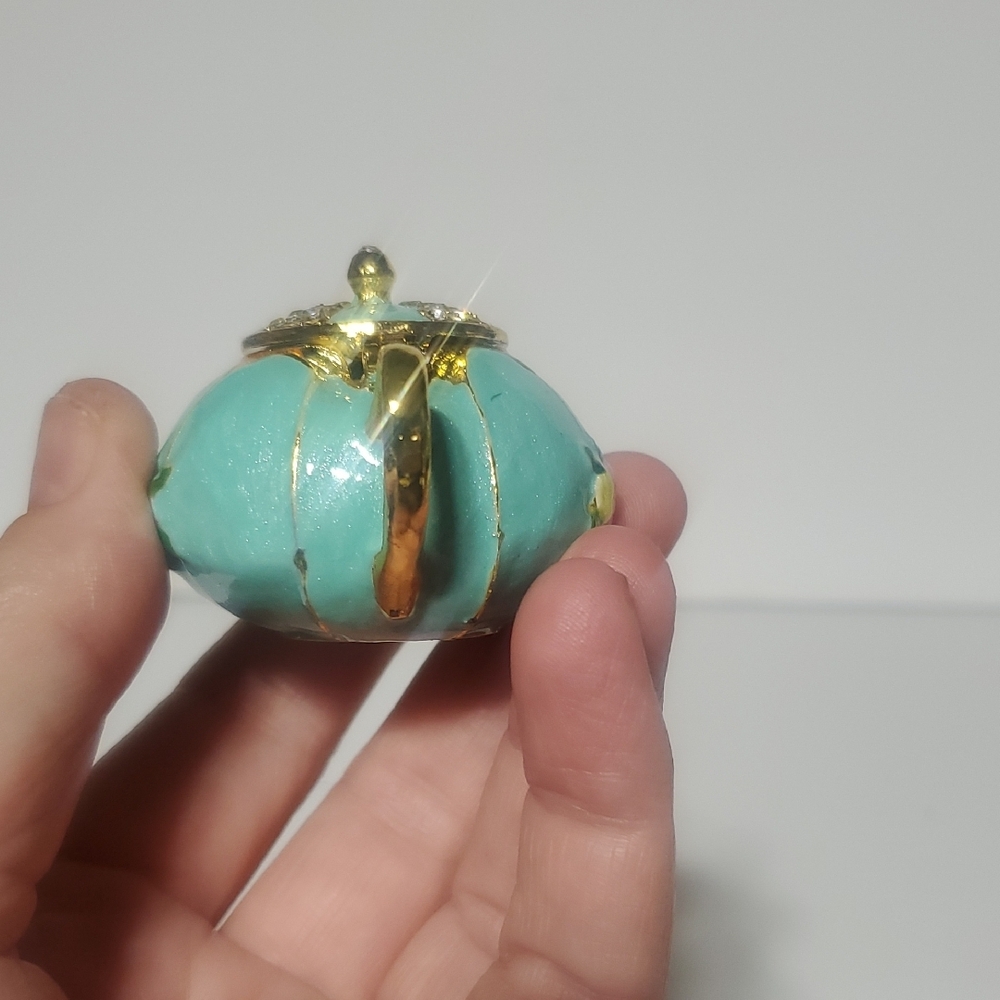 Floral Teal Miniature Teapot Trinket Box - Picture 6 of 12